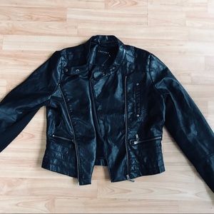 Black Faux Leather Moto Jacket by Therapy